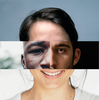 This selfie is a collage of various faces indicating that self-awareness requires collaboration from others to gain a better understand of oneself.